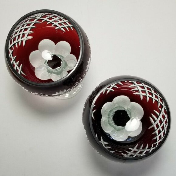 Lot of 2 Bavarian ruby red and clear cut glass wine goblets stemmed glasses 8.5" - Picture 3 of 10